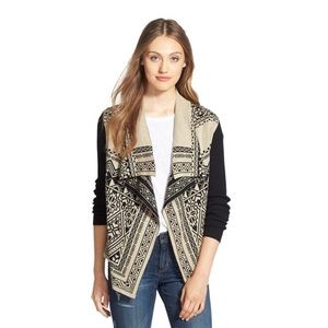 LUCKY BRAND Black & Tan Aztec Waterfall Cardigan